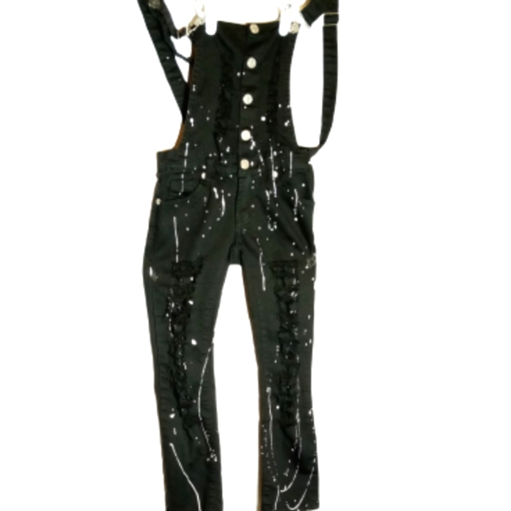 Thrill Jeans Distressed Black Overalls Sz 6